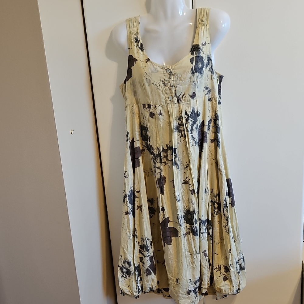 Animale 100% Cotton Yellow Floral Midi Dress